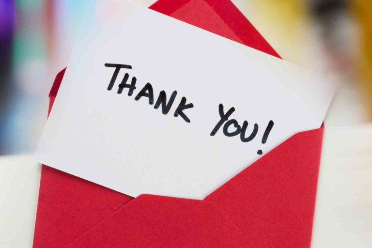 Thank you note in red envelope